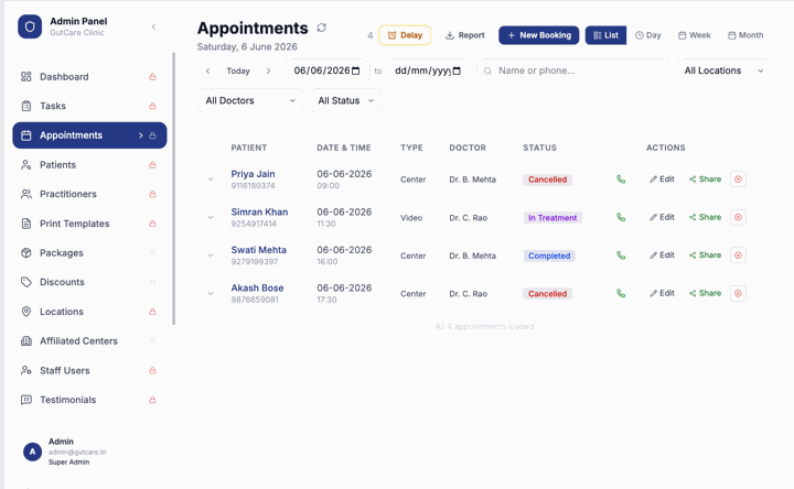Appointments on a tablet